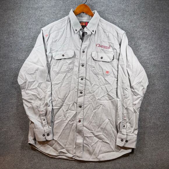 Ariat Work FR Button Up Shirt Men's XLT Beige Work Shirt Western Flame Resist - Picture 1 of 11